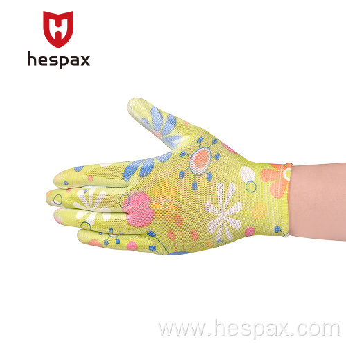 Hespax Women Daily Flower Patterned Housework PU Gloves